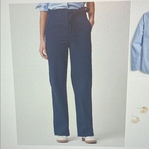 J Crew Factory Twill Wide Leg Tie Waist Navy Pant Size 8 Tall NWT